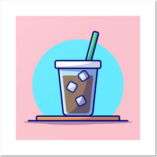 Ice Coffee Cartoon Vector Icon Illustration Posters and Art